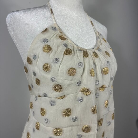 NWT Express Design Studio White Silk Halter Top with Gold & Silver Polka Dot Y2K - Picture 6 of 6